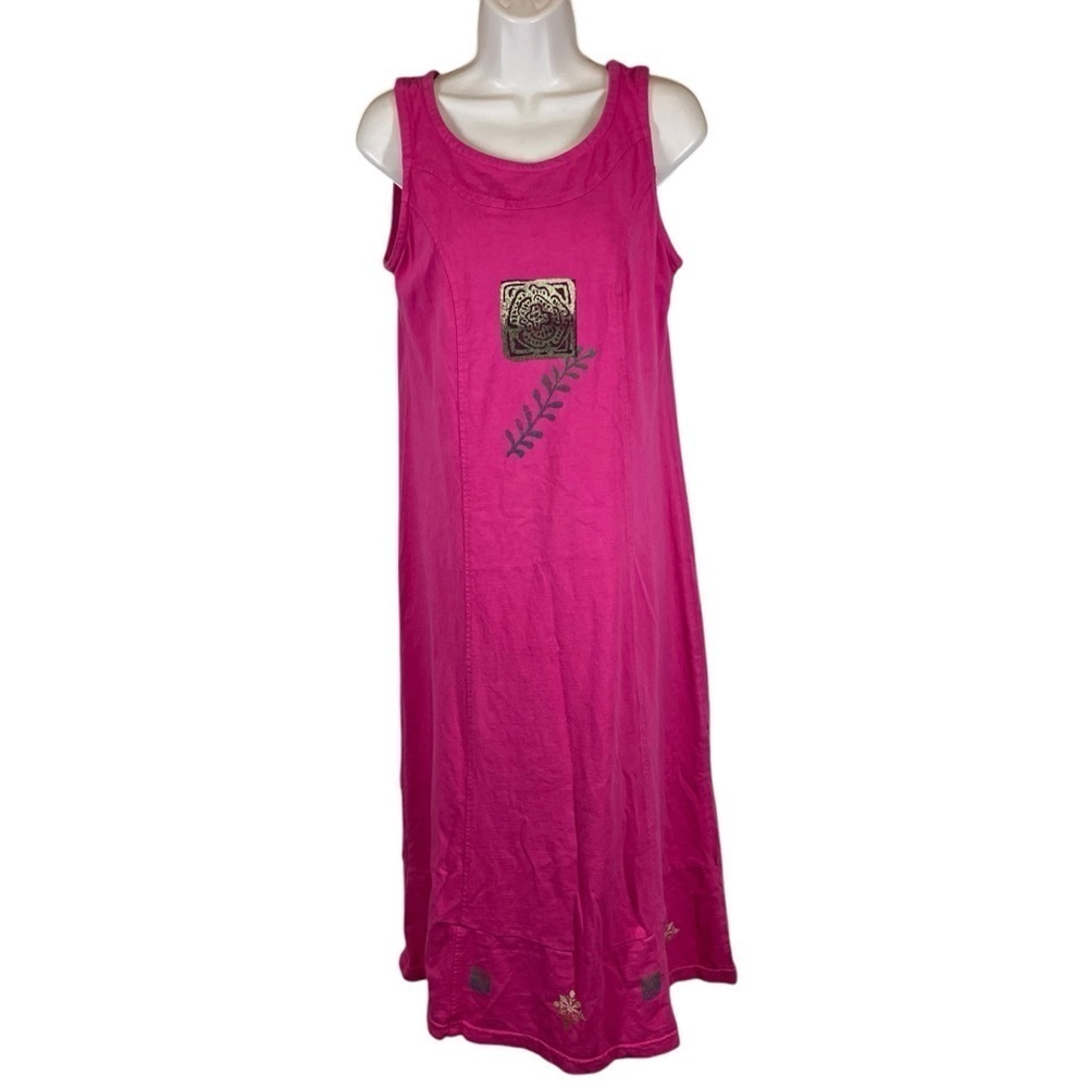 Blue Cactus pink sleeveless maxi dress 100% cotton boho fern print women’s small